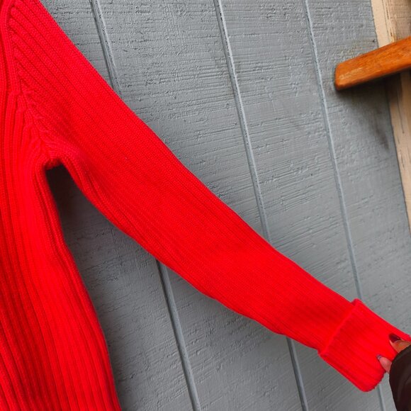 y2k J Crew 100% Cotton Chunky Ribbed Knit Turtleneck Sweater sz M Orange - Picture 4 of 9